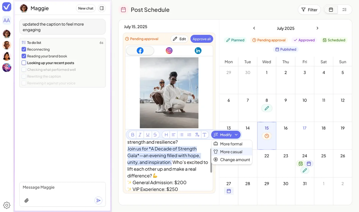 The post schedule with Maggie editing a caption