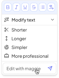 Figma component: the selection toolbar with Modify text and a free-text input, Edit with Maggie, at the bottom